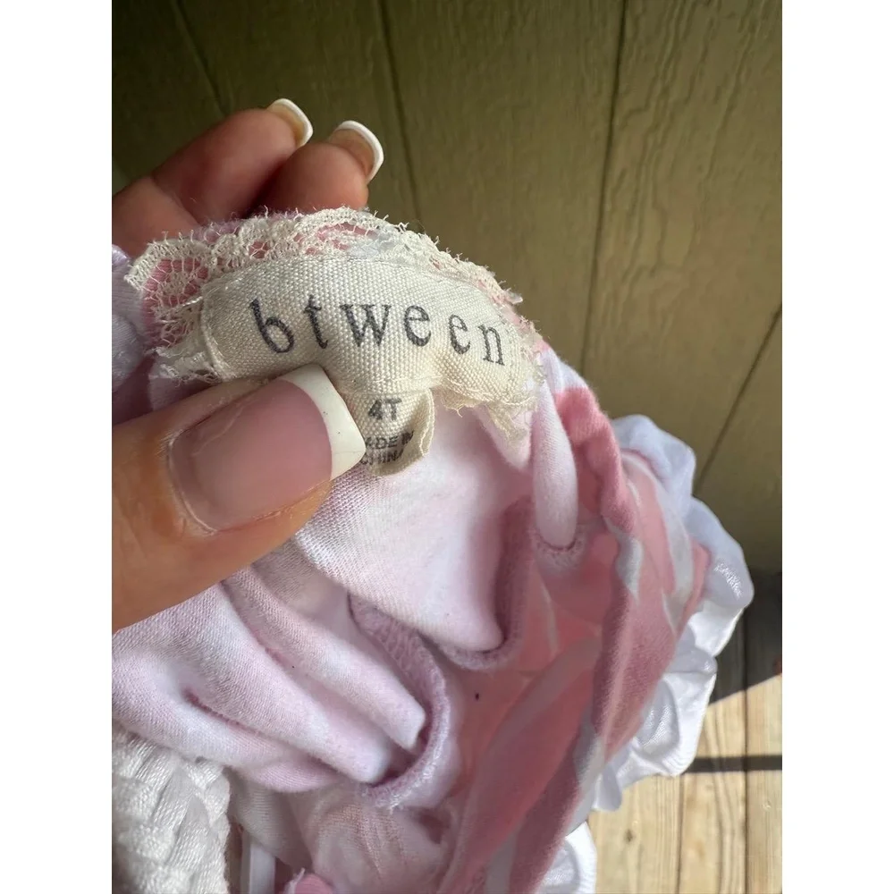 btween Dress‎ Girls 4T Pink White Striped Braided Straps Anchor Tulle
